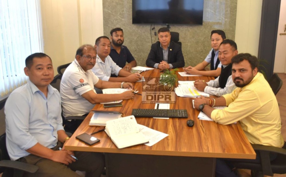 DC Kohima, B Henok Buchem, officials of District Administration, NHIDCL, and contractors reviewing the progress of ongoing works along National Highway 29 (Kohima-Jessami road) at the DC's Office, Kohima on August 25. (DIPR Photo)
